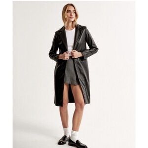Abercrombie Black Vegan Leather Trench Coat XS